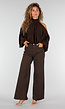 Bruine Wide Leg Jeans met Krijtstreep en Steekzakken