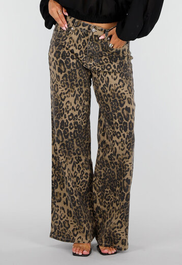 Bruine Wide Leg Jeans met Luipaardprint