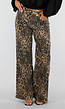 Bruine Wide Leg Jeans met Luipaardprint en Steekzakken