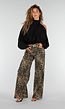 Bruine Wide Leg Jeans met Luipaardprint en Steekzakken