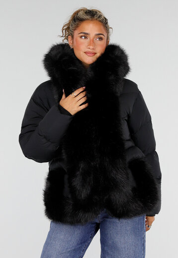 Zwarte Puffer Winterjas met Bontkraag