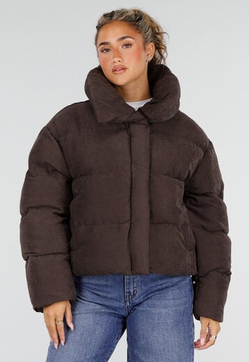 NEW230926 Zachte Bruine Korte Puffer Winterjas