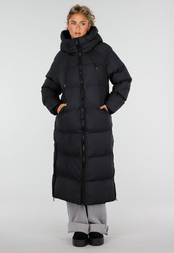 NEW230926 Zwarte Lange Gewatteerde Puffer Winterjas