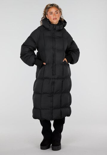 NEW230926 Zwarte Lange Gewatteerde Puffer Winterjas