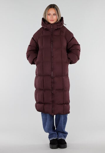 NEW230926 Burgundy Lange Gewatteerde Puffer Jas