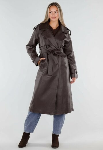 Bruine Lederlook Trenchcoat met Ceintuur