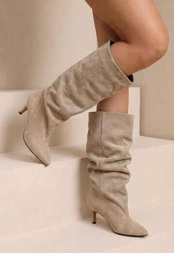 NEW190826 Beige Suèdelook Hoge Laarzen