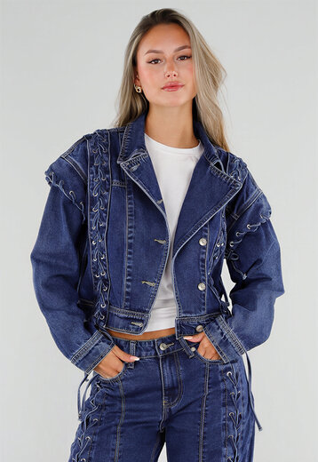 CAMPAGNEJEANS Blauw Denim Jasje met Veterdetails
