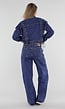 Blauw Denim Jasje met Veterdetails en Zilverkleurige Knopen