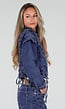 Blauw Denim Jasje met Veterdetails en Zilverkleurige Knopen