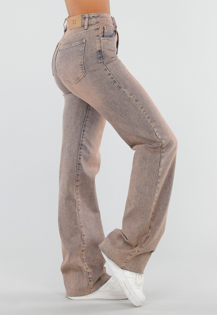 Dirty Beige High Waist Tall Jeans met Stretch en Lange Pijpen
