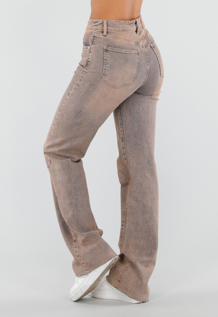 Dirty Beige High Waist Tall Jeans met Stretch en Lange Pijpen