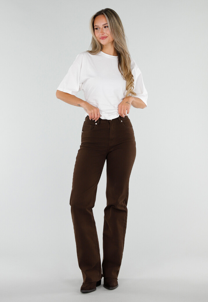 Bruine High Waist Straight Leg Tall Jeans met Lange Pijpen