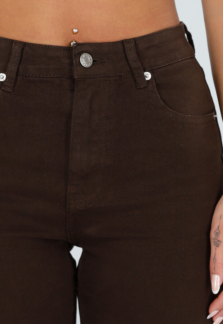 Bruine High Waist Straight Leg Tall Jeans met Lange Pijpen