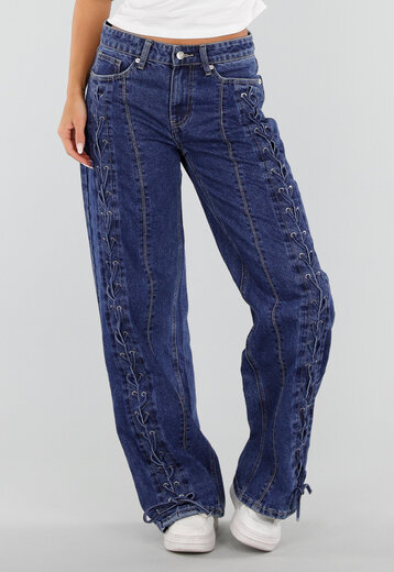 CAMPAGNEJEANS Blauwe Wide Leg Jeans met Veterdetails