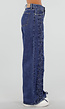 Blauwe Wide Leg Denim Jeans met Veterdetails Langs de Pijpen