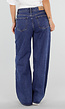 Blauwe Wide Leg Denim Jeans met Veterdetails Langs de Pijpen