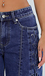 Blauwe Wide Leg Denim Jeans met Veterdetails Langs de Pijpen