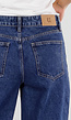 Blauwe Wide Leg Denim Jeans met Veterdetails Langs de Pijpen