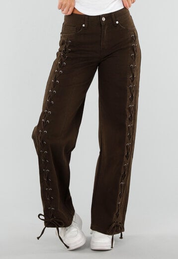 CAMPAGNEJEANS Bruine Wide Leg Jeans met Veterdetails