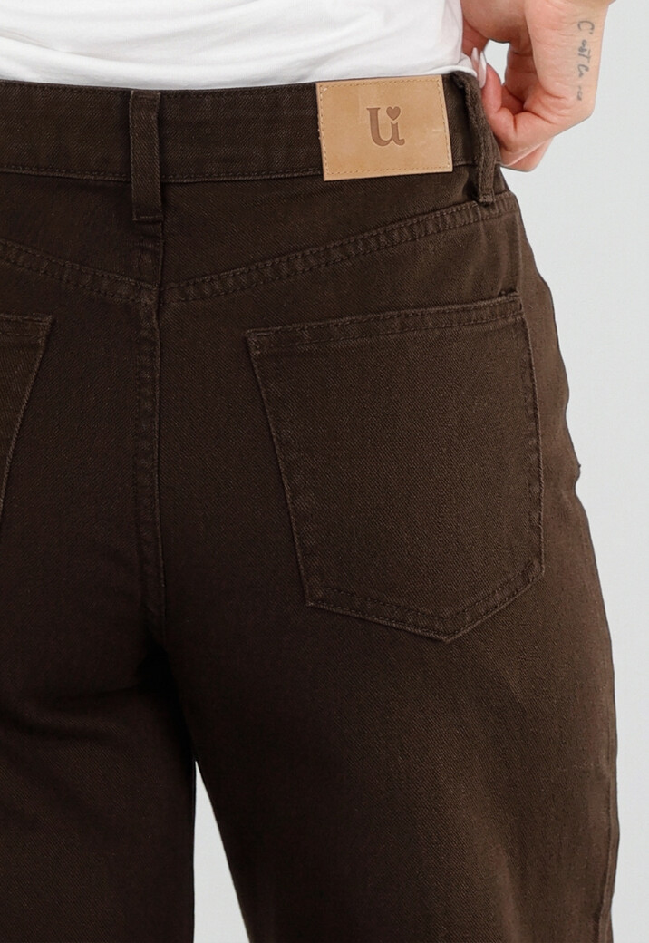 Bruine Wide Leg Denim Jeans met Veterdetails Langs de Pijpen
