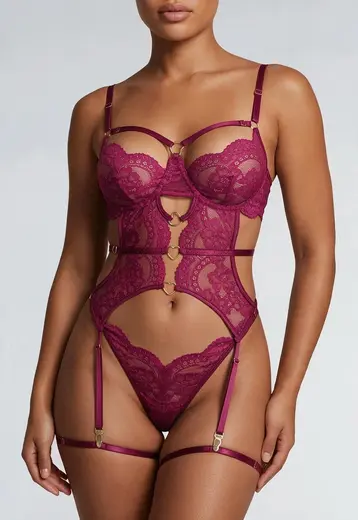 Aubergine Bustier Lingerie Set met Hartjes
