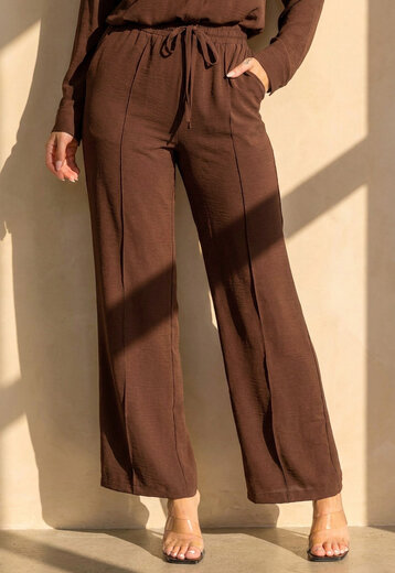 Bruine Wide Leg Broek met Strikkoord