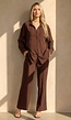Bruine Wide Leg Broek met Elastische Taille en Strikkoord