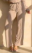 Beige Wide Leg Broek met Elastische Taille en Strikkoord