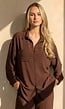 Bruine Oversized Blouse met Lange Mouwen en Knoopsluiting