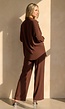 Bruine Oversized Blouse met Lange Mouwen en Knoopsluiting