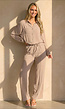 Beige Blouse met Kraag, Knoopsluiting en Lange Mouwen