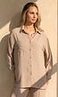 Beige Blouse met Kraag, Knoopsluiting en Lange Mouwen