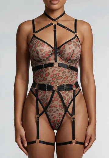 Mesh Luipaard Body met Beugels