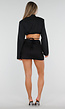 Zwarte Cropped Blazer met Lange Mouwen, Kraag en Strikkoorden