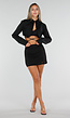 Zwarte Cropped Blazer met Lange Mouwen, Kraag en Strikkoorden