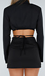 Zwarte Cropped Blazer met Lange Mouwen, Kraag en Strikkoorden