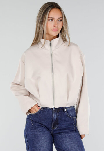 NEW300926 Beige Kort Jasje met Hoge Kraag en Rits