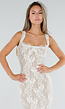 Witte Aansluitende Midi Jurk met Kant en Split aan Achterzijde