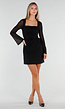 Zwarte Mesh Overslag Mini Jurk met Lange Mouwen en Stretch
