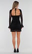 Zwarte Glitter Mesh Mini Jurk met Lange Mouwen en Stretch