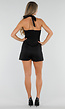 Zwarte Halter Playsuit met Korte Pijpen en Gouden Knopen