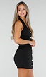 Zwarte Halter Playsuit met Korte Pijpen en Gouden Knopen