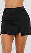Zwarte High Waist Skort met Korte Pijpjes en Split aan Voorkant
