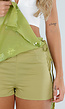 Groene Skort met Overslag, Striksluiting en Bloemendetails