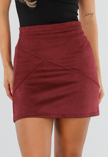 NEW300926 Bordeaux Suedelook Rok met Siernaden