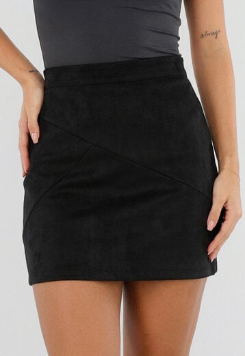 NEW300926 Zwarte Suedelook Rok met Siernaden