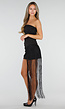 Zwarte Strapless Bandeau Top met Extra Lange Franjes