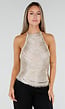 Beige Fringe Haltertop met Ondertop en Open Rug