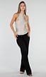 Beige Fringe Haltertop met Ondertop en Open Rug
